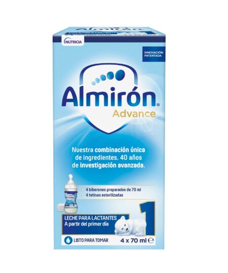 Almirón Advance 1 Minibiberones Leche de inicio a partir del primer día - Caja con 4 minibiberones x 70 ml cada uno - Total: 280 ml