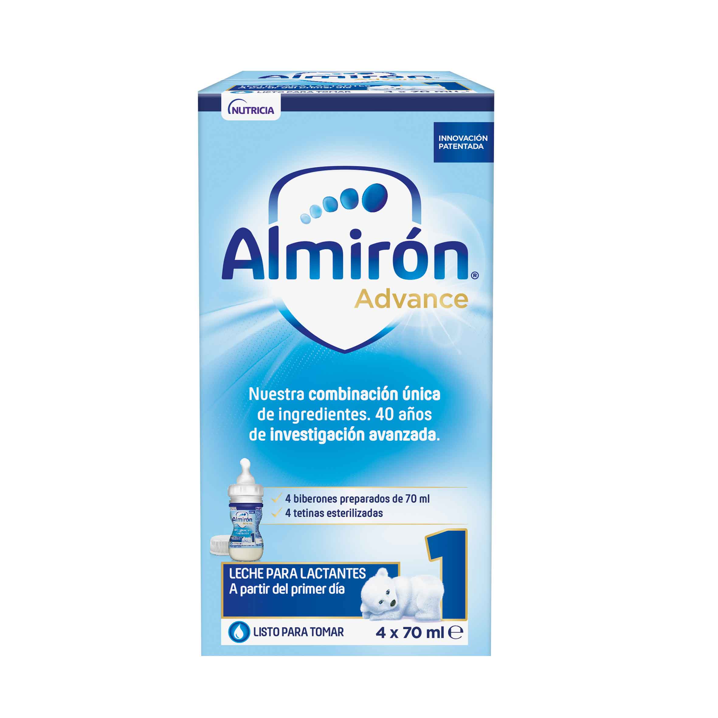 Almirón Advance 1 Minibiberones Leche de inicio a partir del primer día - Caja con 4 minibiberones x 70 ml cada uno - Total: 280 ml